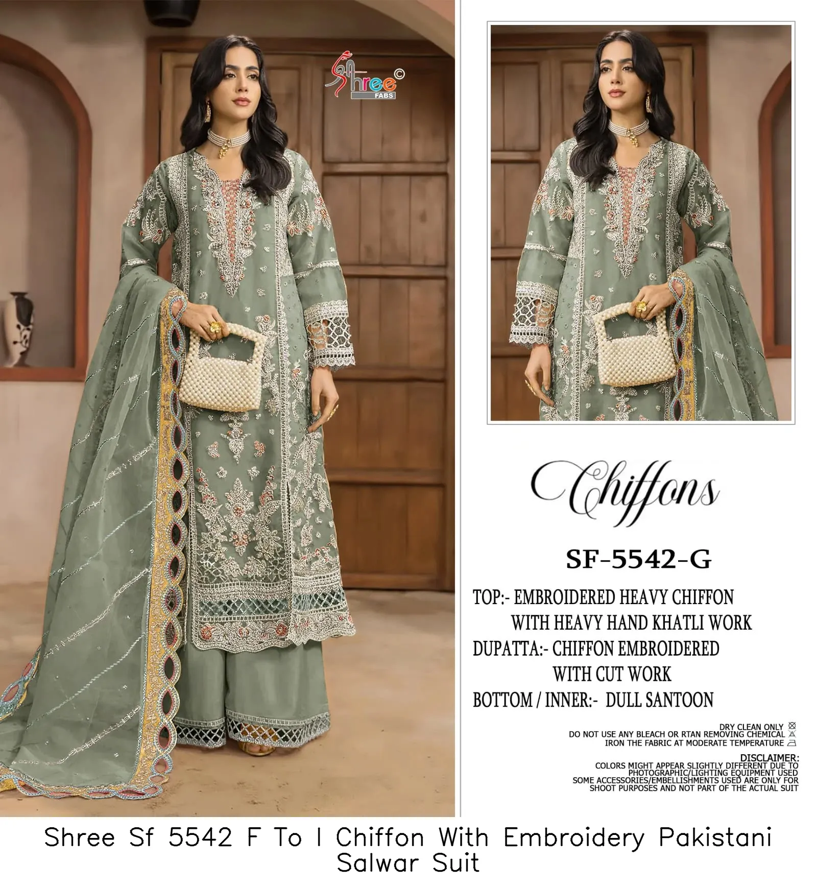 Shree Sf 5542 F To I Chiffon With Embroidery Pakistani Salwar Suit — Details Attached, Wholesale Pakistani Suits, Shree wholesale from Surat — view 3