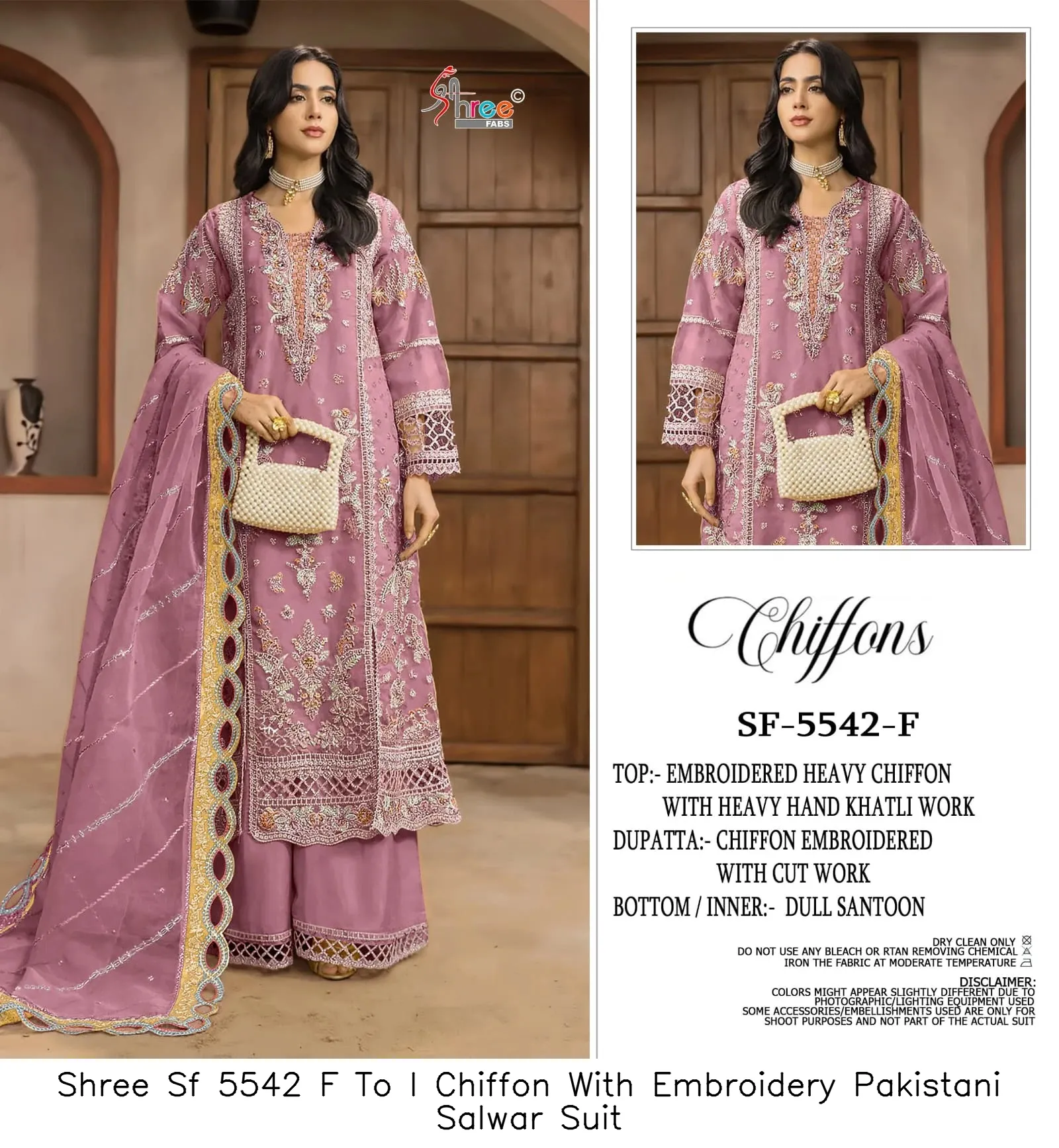 Shree Sf 5542 F To I Chiffon With Embroidery Pakistani Salwar Suit — Details Attached, Wholesale Pakistani Suits, Shree wholesale from Surat — view 4