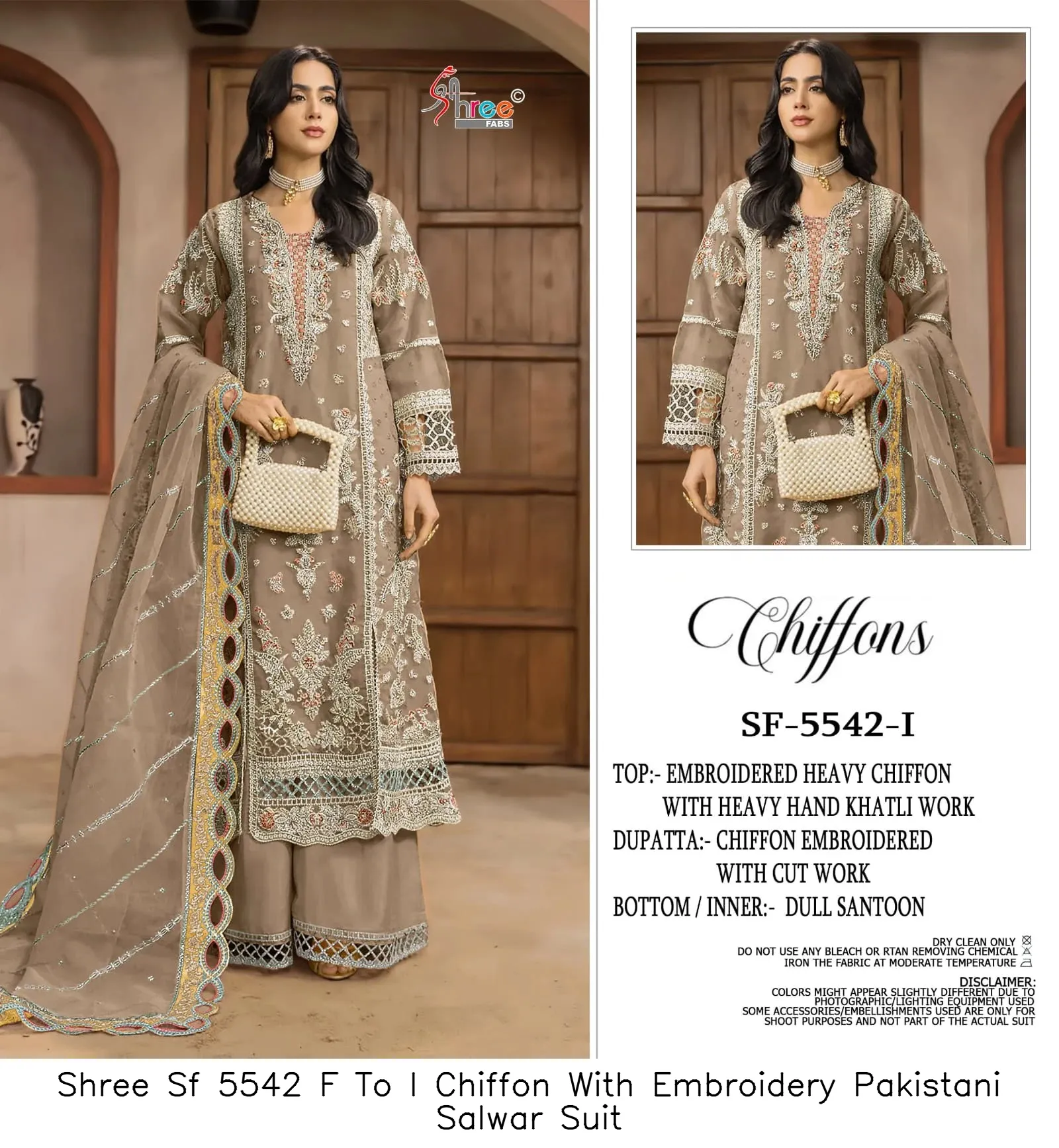 Shree Sf 5542 F To I Chiffon With Embroidery Pakistani Salwar Suit — Details Attached, Wholesale Pakistani Suits, Shree wholesale from Surat — view 5