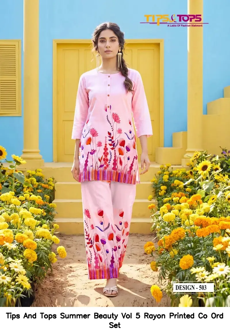 Tips And Tops Summer Beauty Vol 5 Rayon Printed Co Ord Set — Summer Collection, Tips And Tops wholesale from Surat - Gallery Image 3
