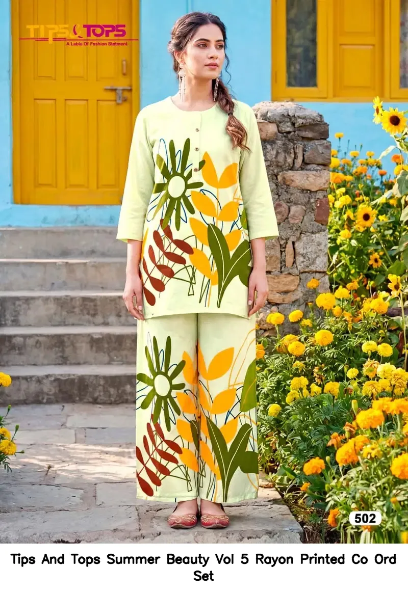 Tips And Tops Summer Beauty Vol 5 Rayon Printed Co Ord Set — Summer Collection, Tips And Tops wholesale from Surat — view 4