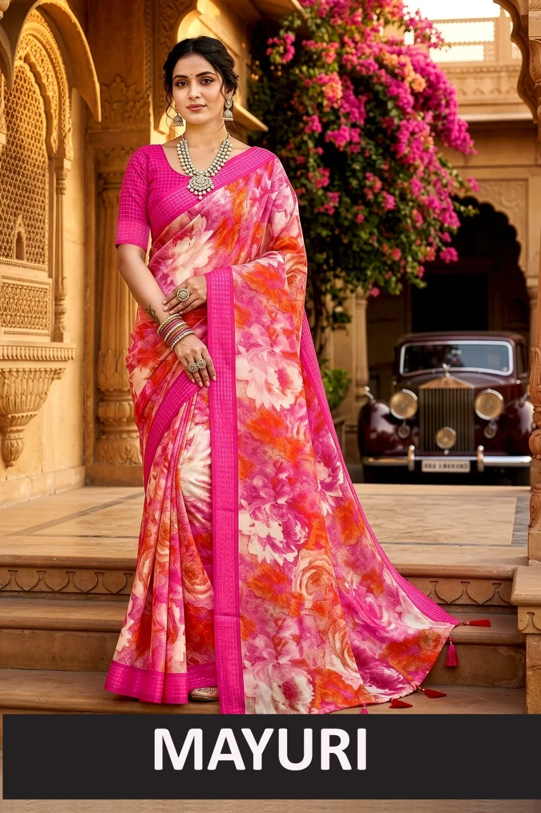 Vallabhi Prints Mayuri Georgette Floral Print Saree Collection — Wholesale Sarees, Vallabhi Prints wholesale from Surat — view 1