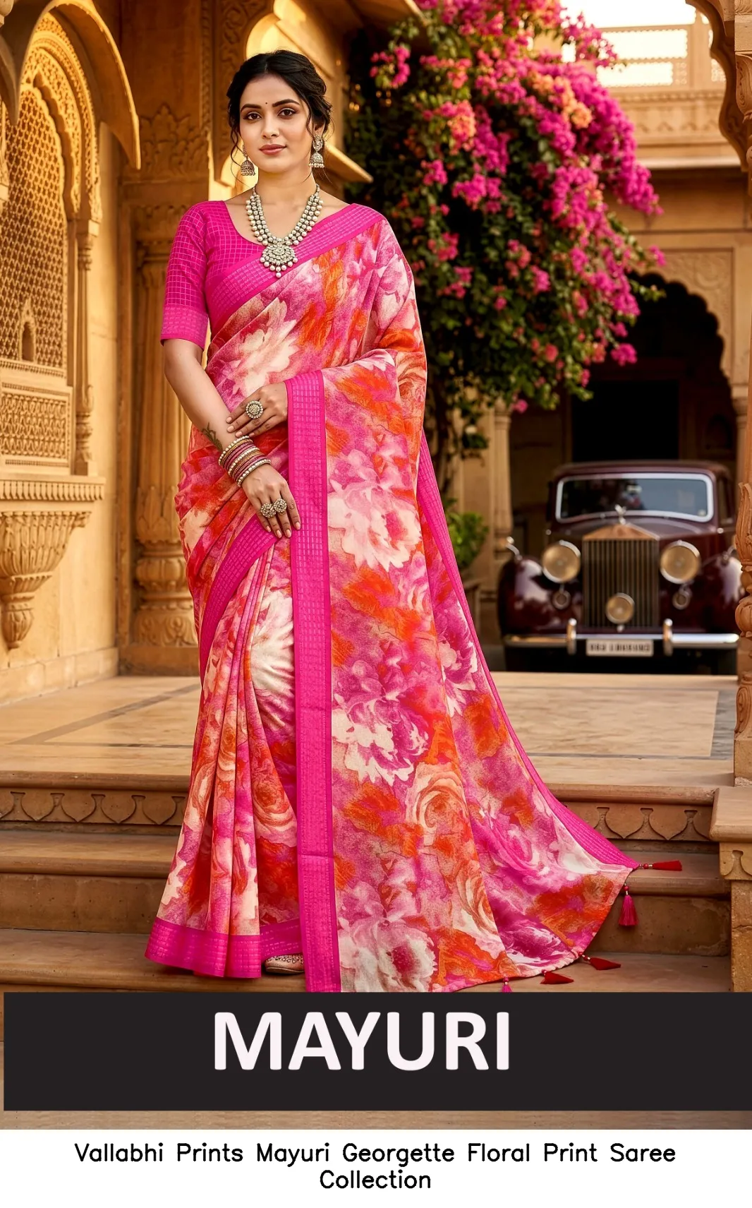 Vallabhi Prints Mayuri Georgette Floral Print Saree Collection — Wholesale Sarees, Vallabhi Prints wholesale from Surat - Gallery Image 7