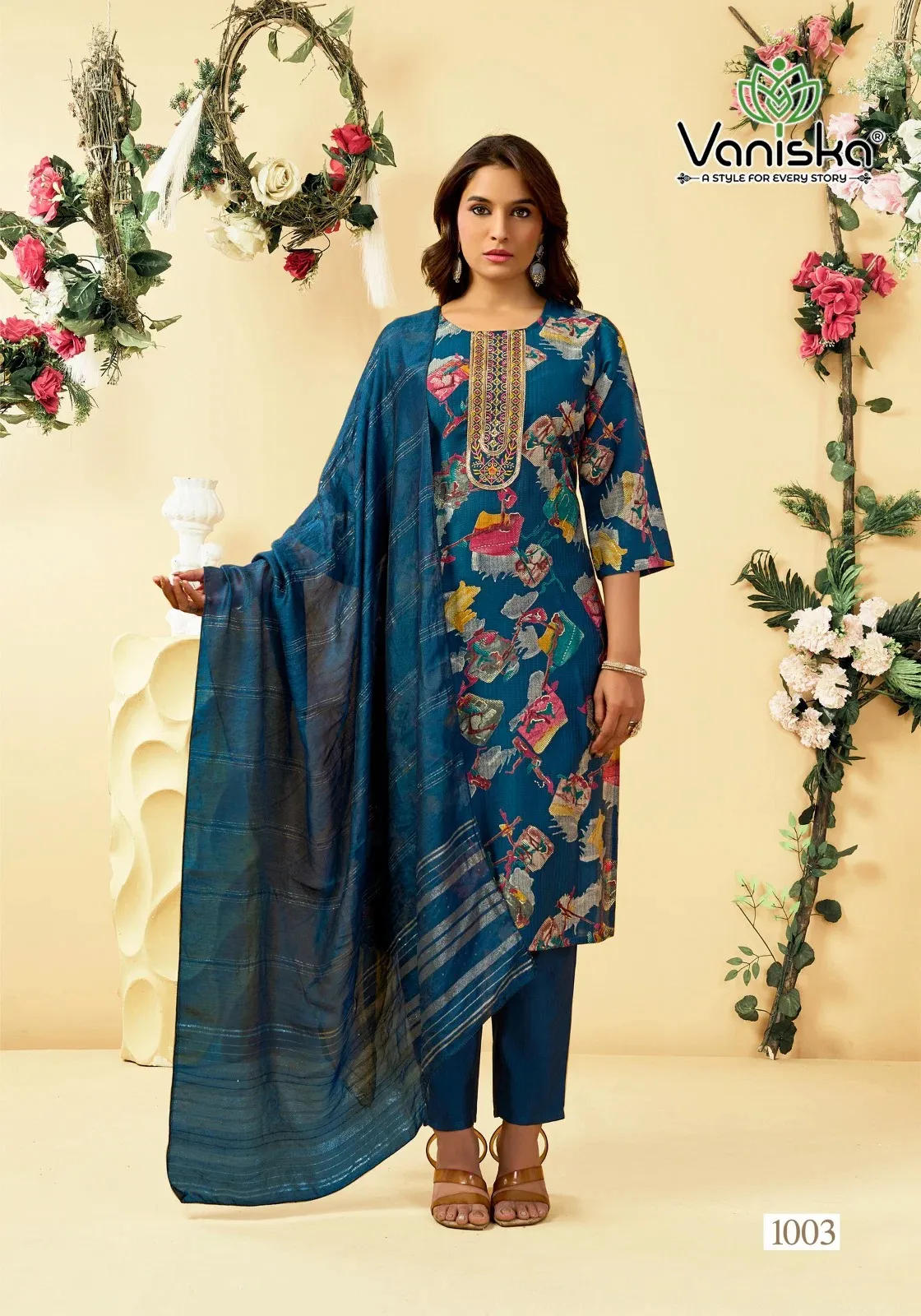 Vaniska Fashion Falak Vol 1 Barlin Silk Printed Salwar Suit — Wholesale Kurti With Bottom Dupatta, Vaniska wholesale from Surat — view 1