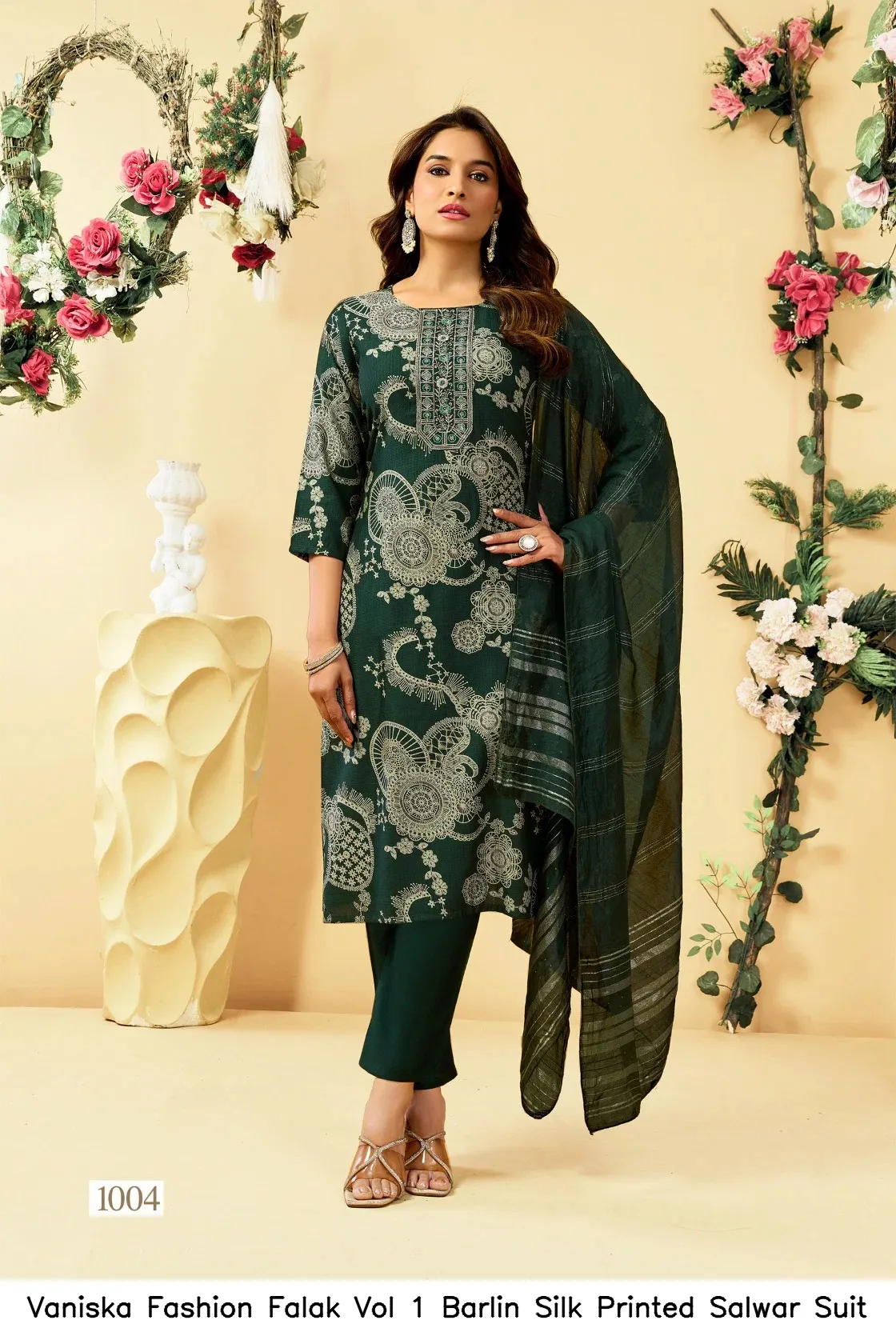 Vaniska Fashion Falak Vol 1 Barlin Silk Printed  Salwar Suit — Wholesale Kurti With Bottom Dupatta, Vaniska wholesale from Surat — view 5