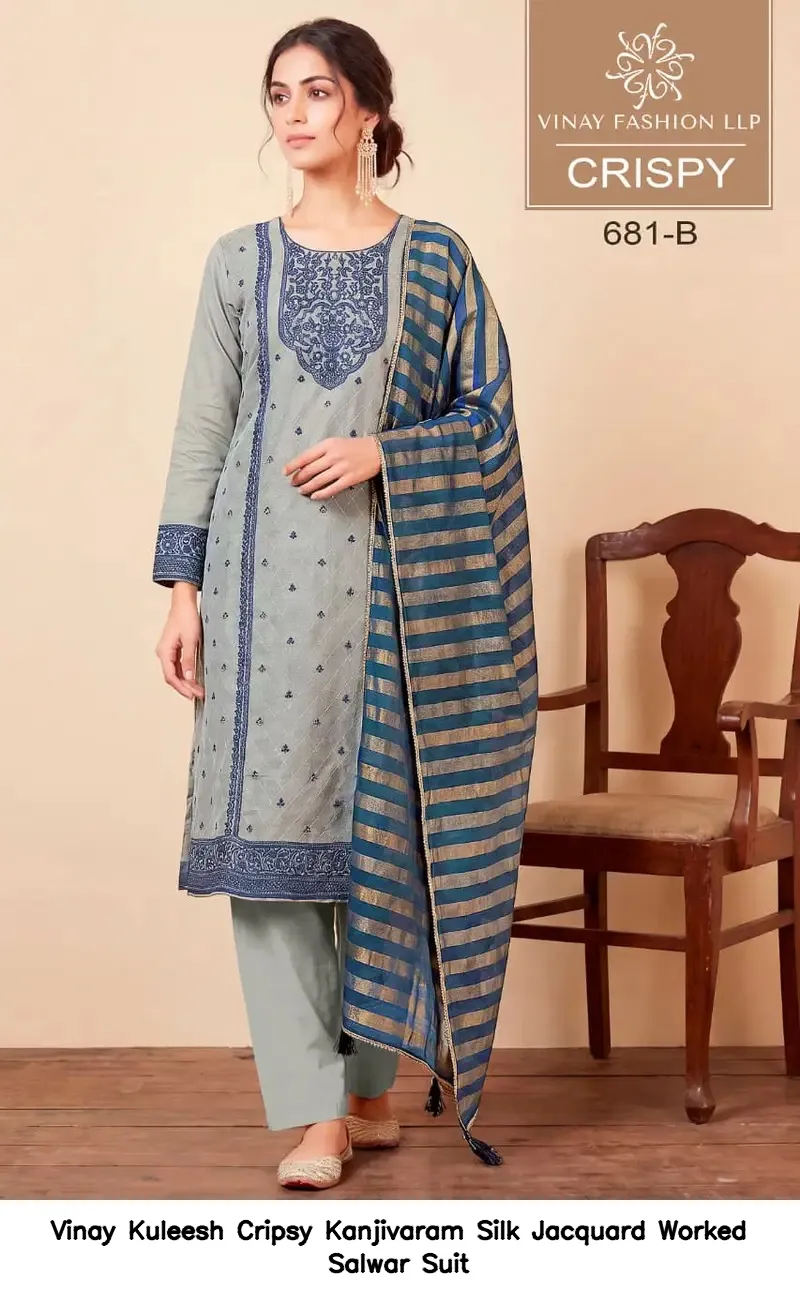 Vinay Kuleesh Cripsy Kanjivaram Silk Jacquard Worked Salwar Suit — Wholesale Salwar Suits, Vinay wholesale from Surat — view 3