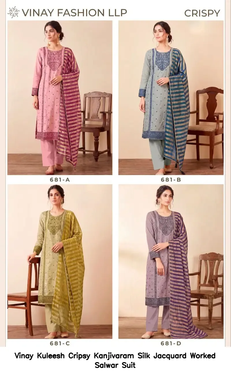 Vinay Kuleesh Cripsy Kanjivaram Silk Jacquard Worked Salwar Suit — Wholesale Salwar Suits, Vinay wholesale from Surat — view 4