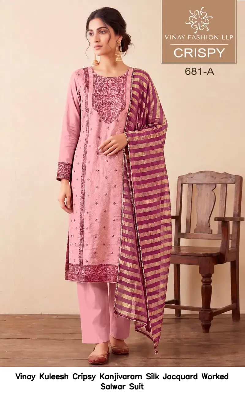 Vinay Kuleesh Cripsy Kanjivaram Silk Jacquard Worked Salwar Suit — Wholesale Salwar Suits, Vinay wholesale from Surat — view 5