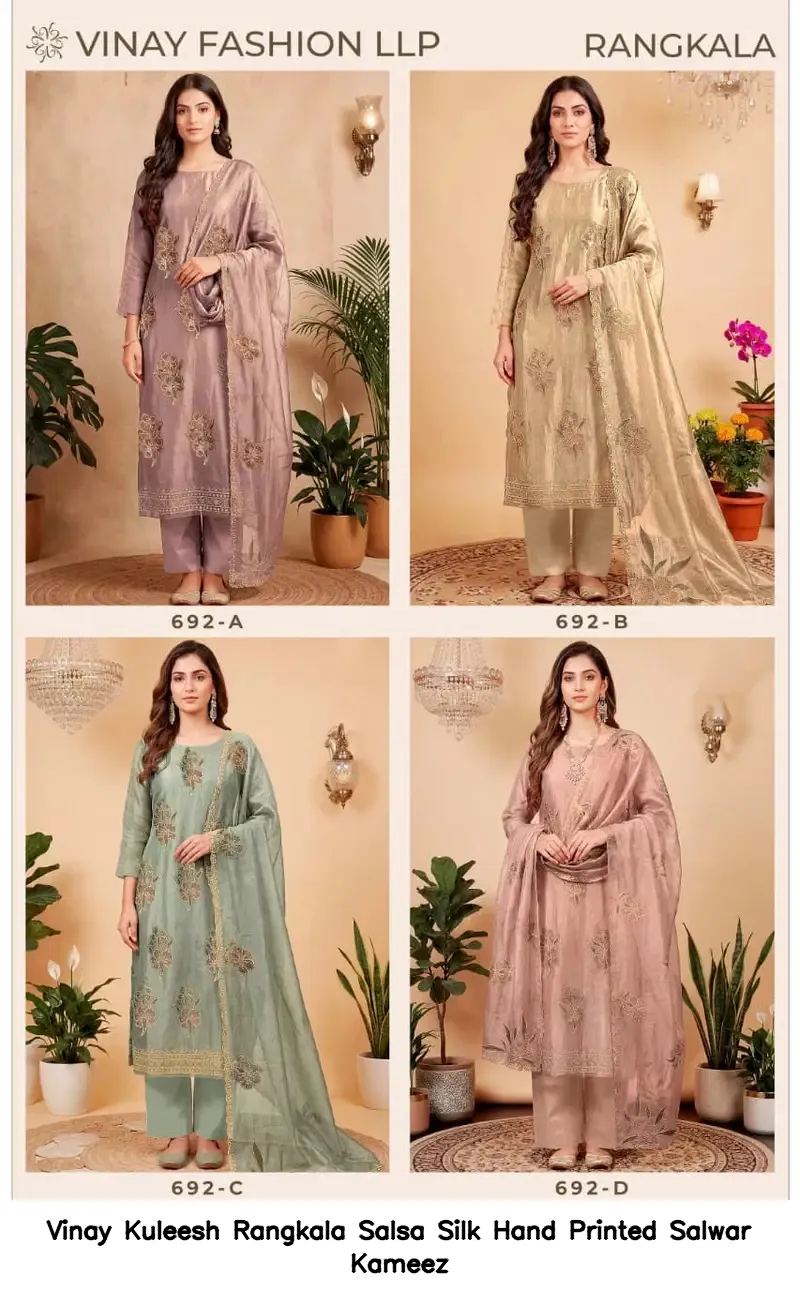 Vinay Kuleesh Rangkala Salsa Silk Hand Printed Salwar Kameez — Wholesale Salwar Suits, Vinay wholesale from Surat — view 3