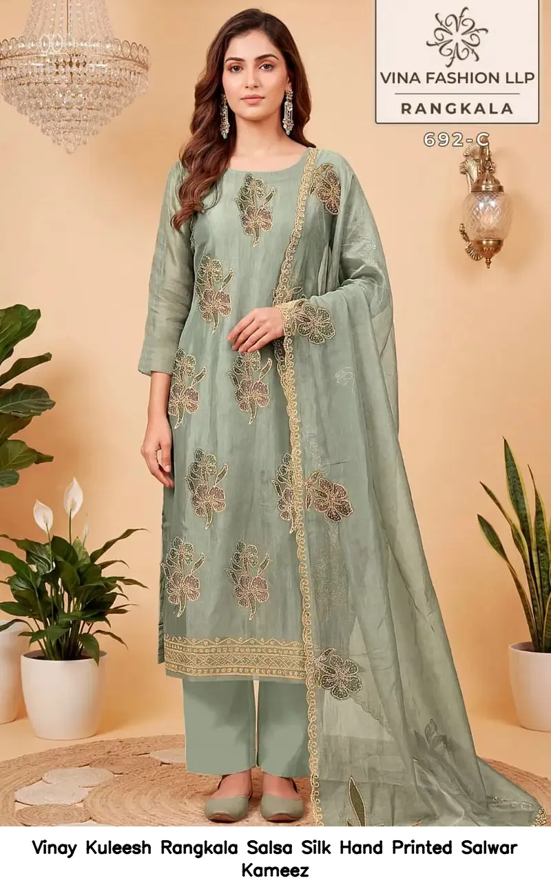 Vinay Kuleesh Rangkala Salsa Silk Hand Printed Salwar Kameez — Wholesale Salwar Suits, Vinay wholesale from Surat — view 4