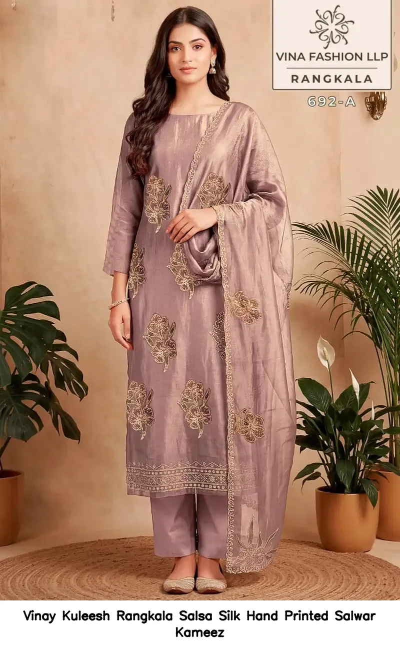Vinay Kuleesh Rangkala Salsa Silk Hand Printed Salwar Kameez — Wholesale Salwar Suits, Vinay wholesale from Surat — view 5