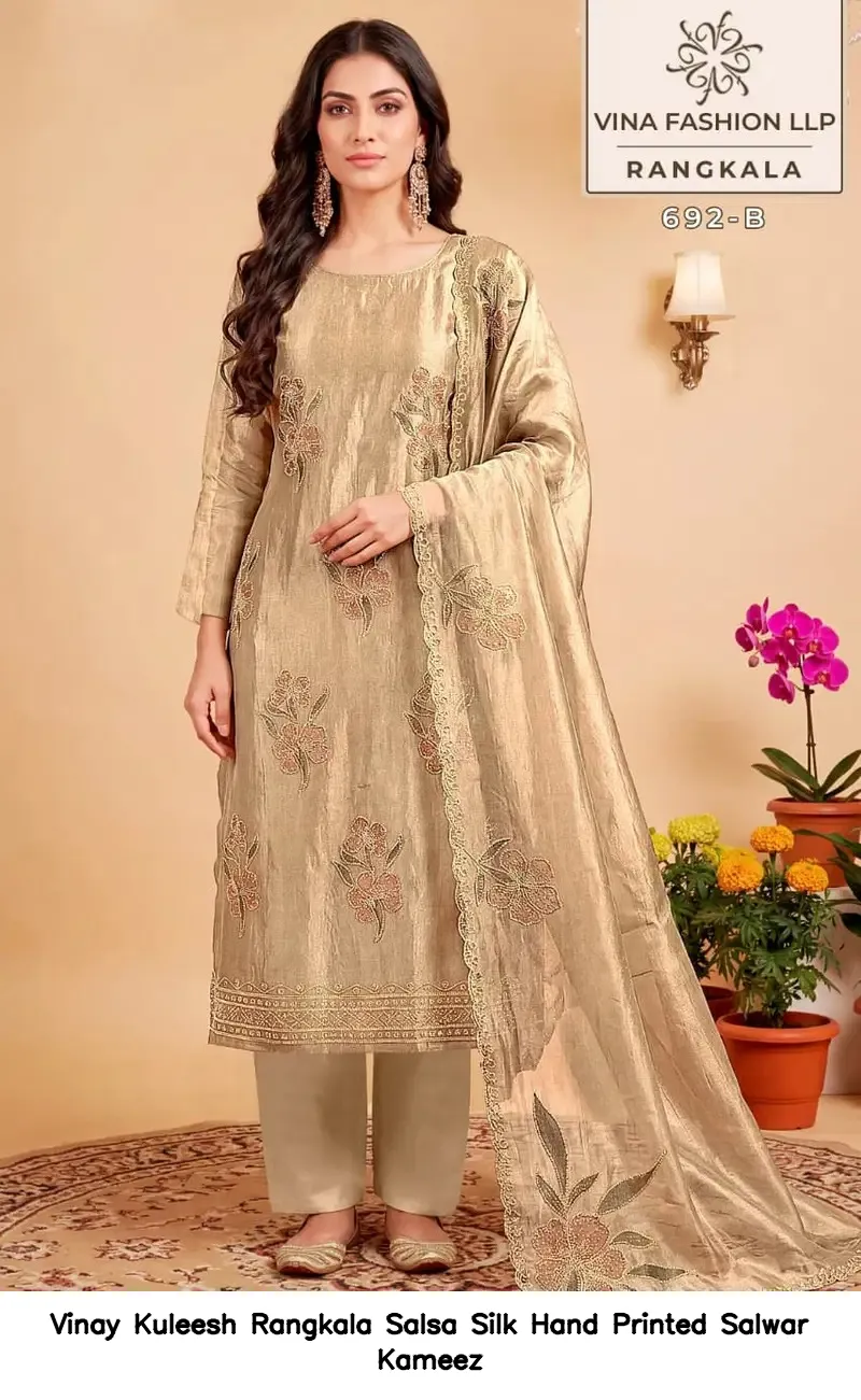 Vinay Kuleesh Rangkala Salsa Silk Hand Printed Salwar Kameez — Wholesale Salwar Suits, Vinay wholesale from Surat — view 6