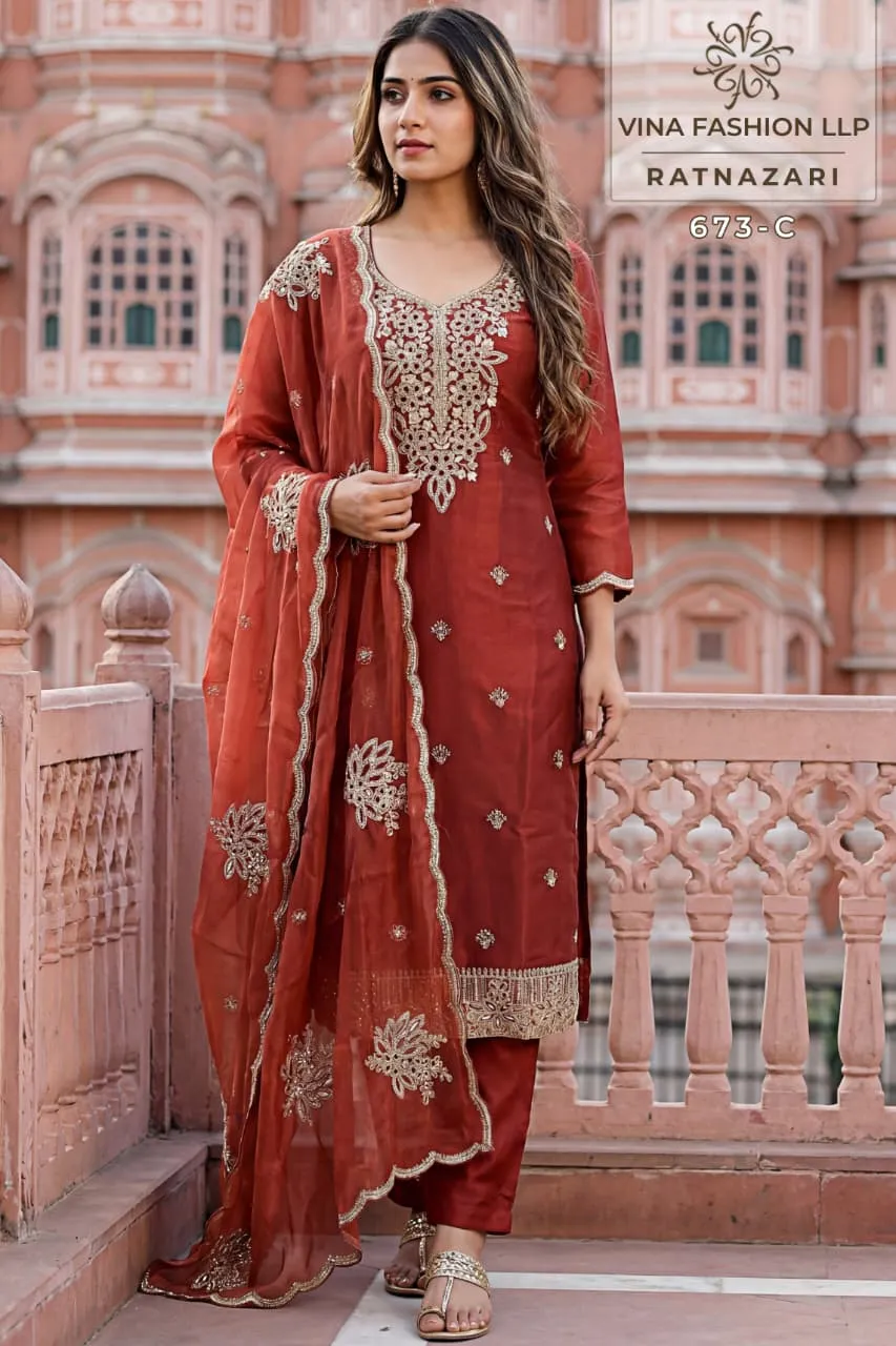 Vinay Kuleesh Ratnazari Gold Silk Embroidered Salwar Kameez