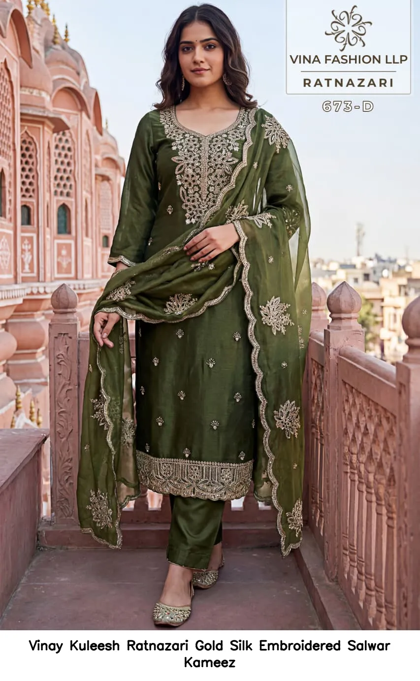 Vinay Kuleesh Ratnazari Gold Silk Embroidered Salwar Kameez — Wholesale Salwar Suits, Vinay wholesale from Surat — view 6