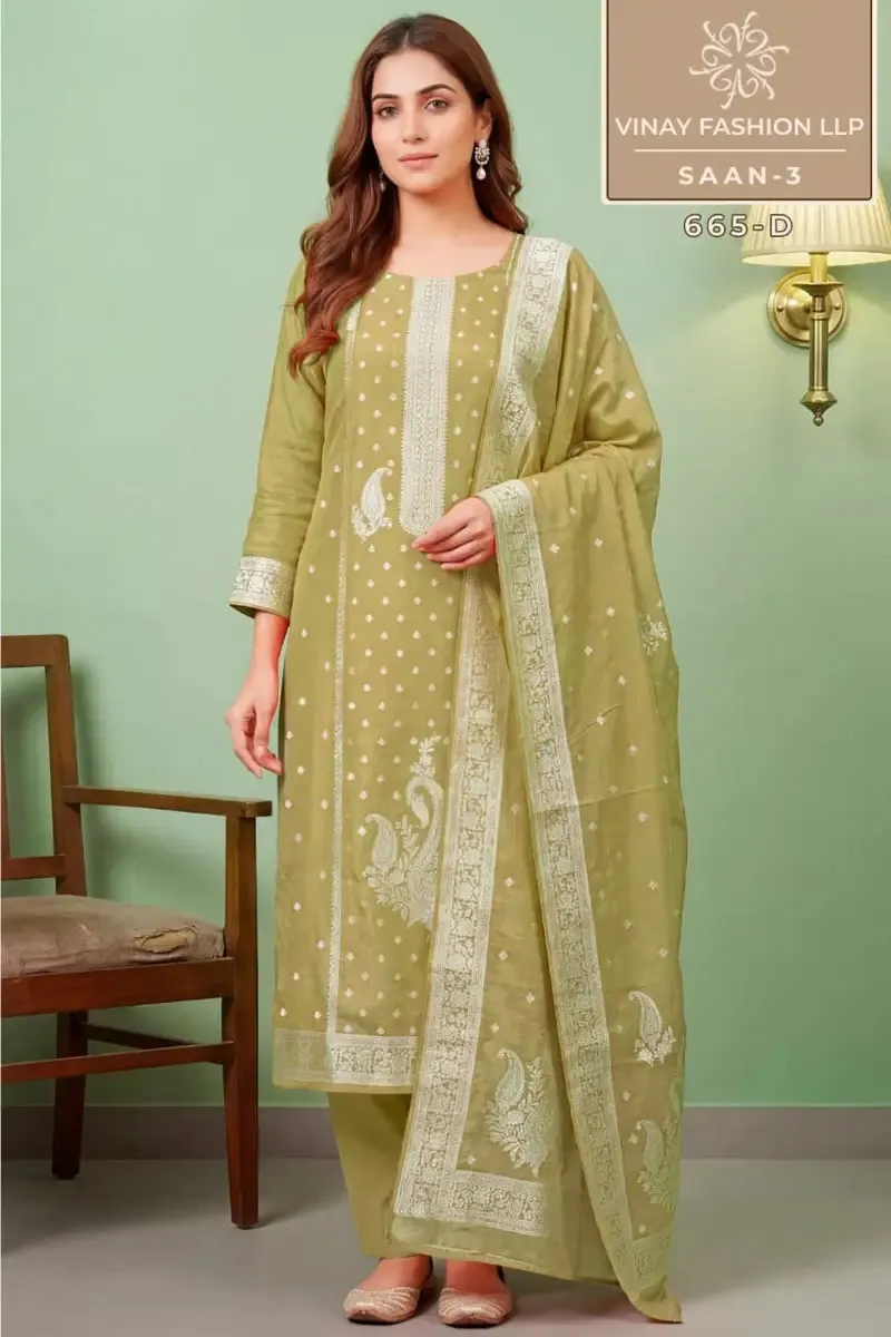 Vinay Kuleesh Saan Vol 3 Viscose Maslin Salwar Suit — Wholesale Salwar Suits, Vinay wholesale from Surat — view 1