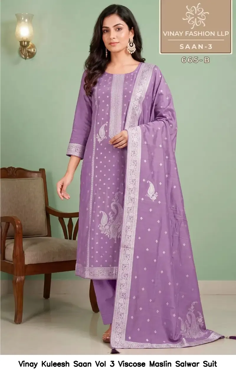 Vinay Kuleesh Saan Vol 3 Viscose Maslin Salwar Suit — Wholesale Salwar Suits, Vinay wholesale from Surat — view 4