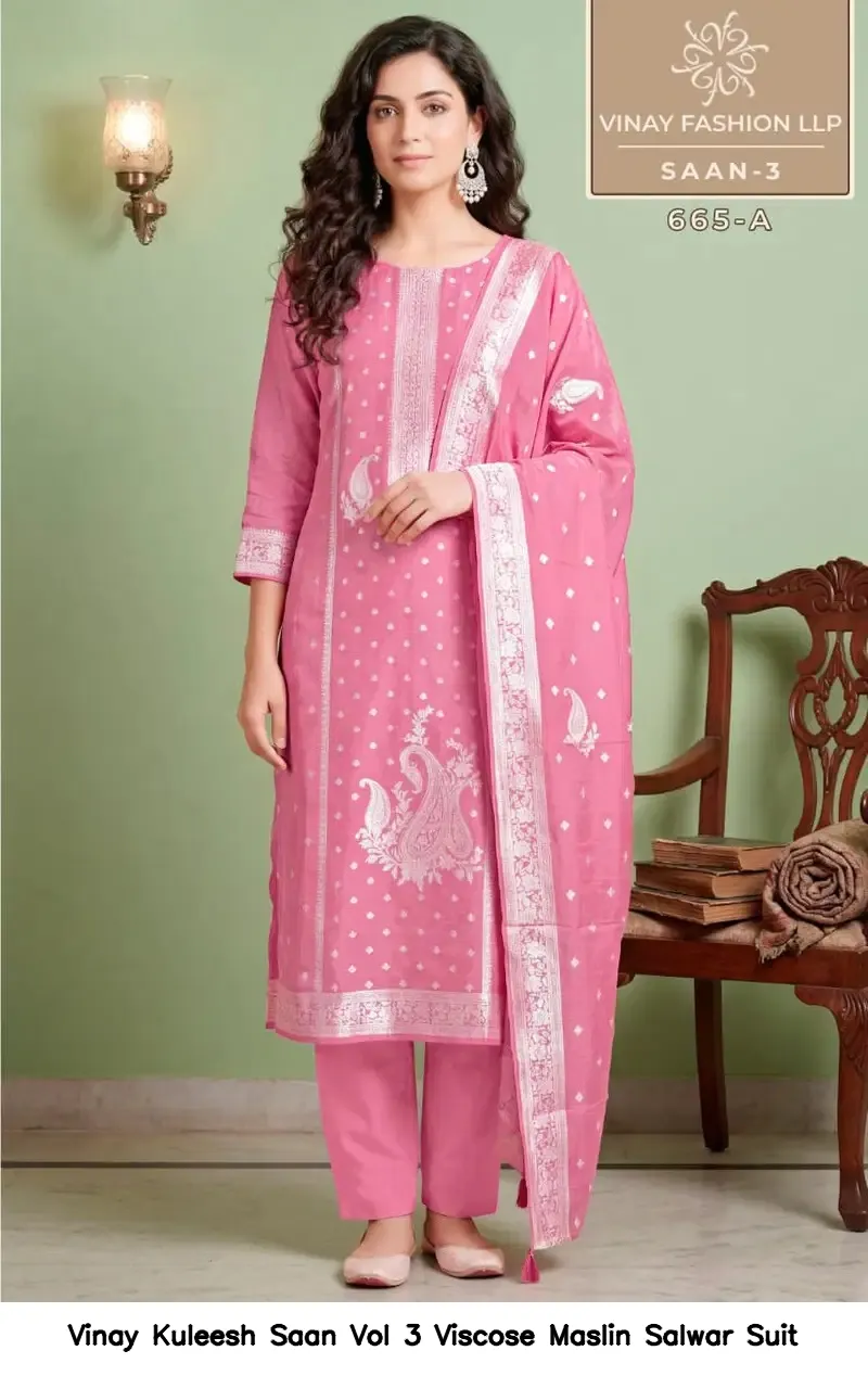 Vinay Kuleesh Saan Vol 3 Viscose Maslin Salwar Suit — Wholesale Salwar Suits, Vinay wholesale from Surat — view 6