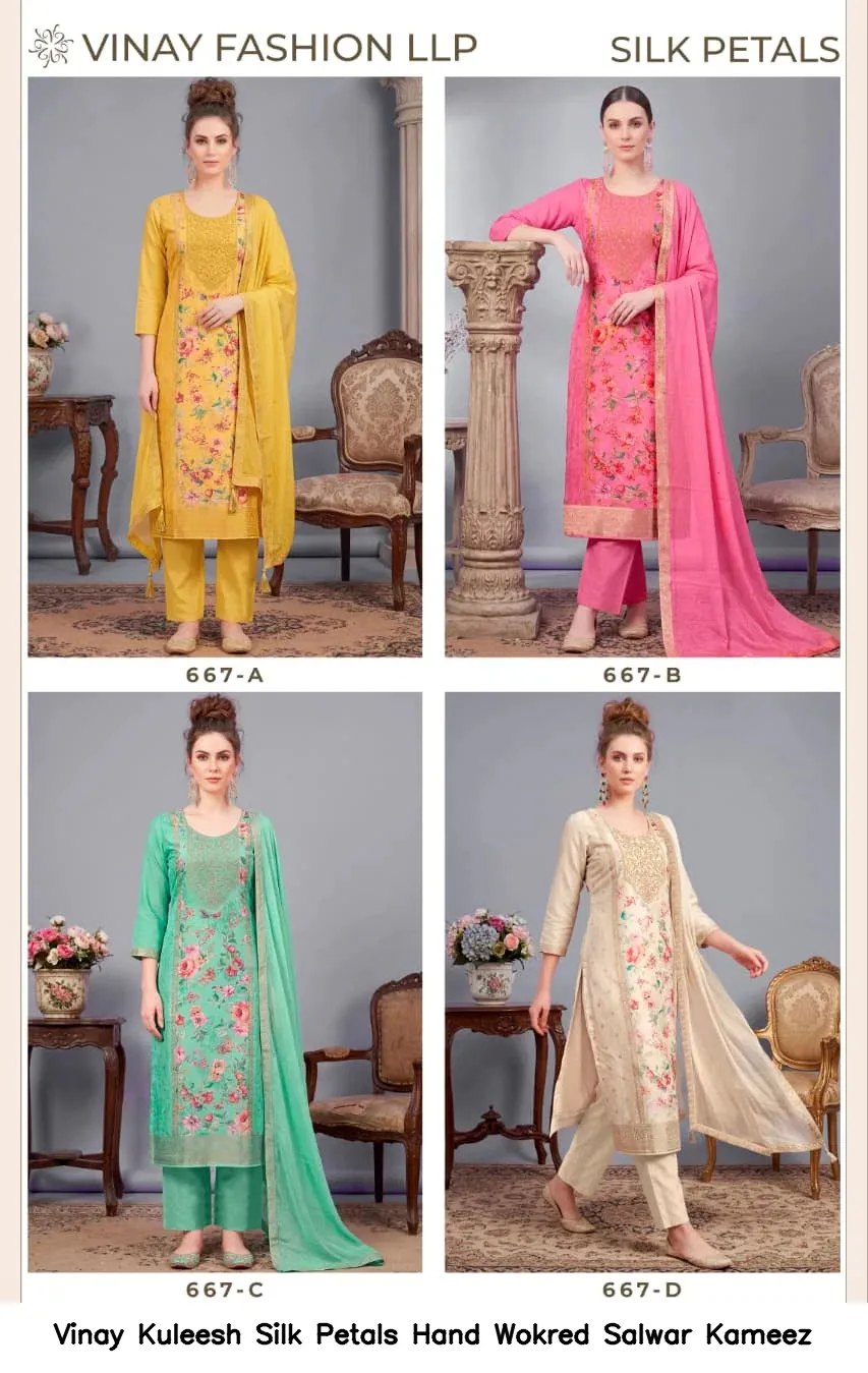 Vinay Kuleesh Silk Petals Hand Wokred Salwar Kameez — Wholesale Salwar Suits, Vinay wholesale from Surat - Gallery Image 3