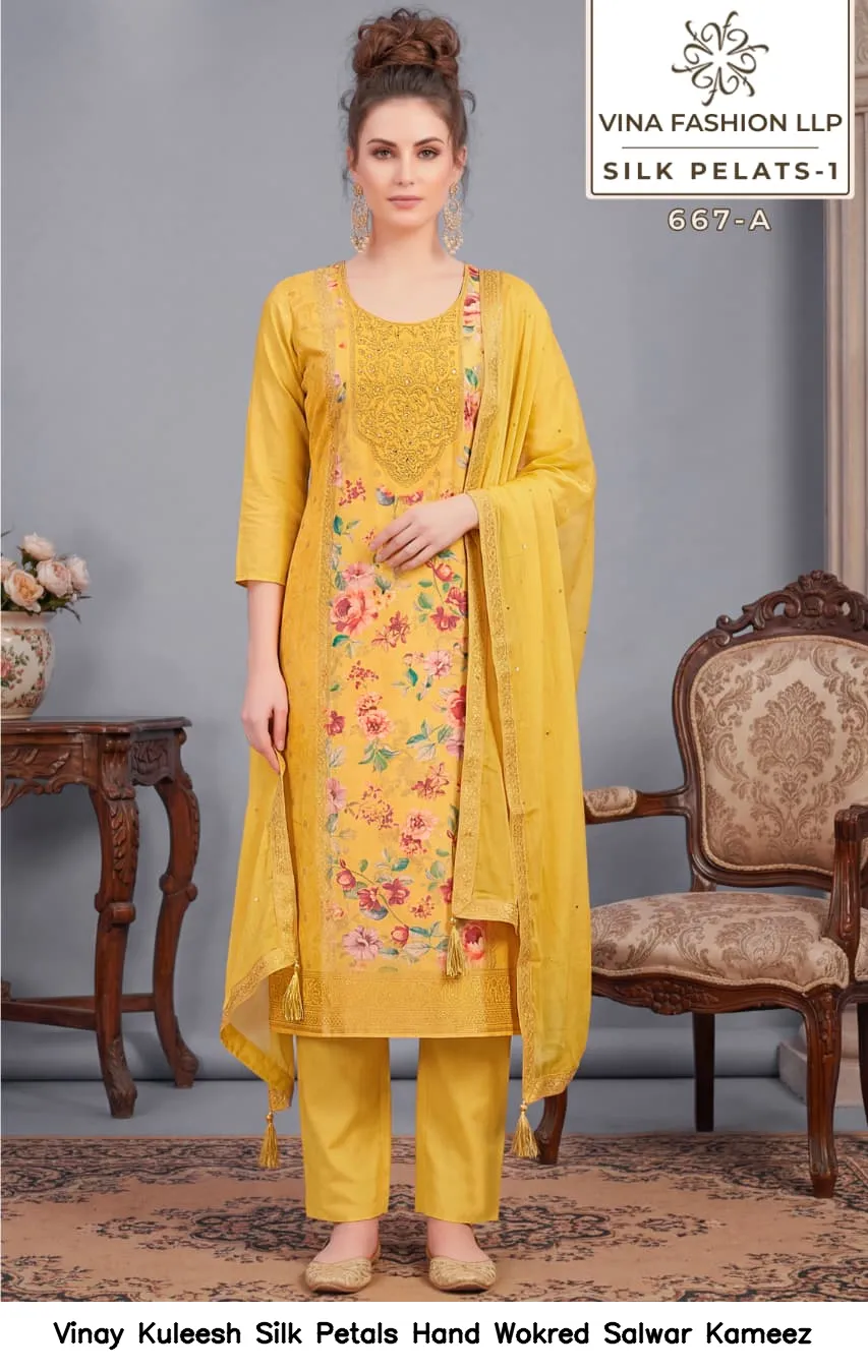 Vinay Kuleesh Silk Petals Hand Wokred Salwar Kameez — Wholesale Salwar Suits, Vinay wholesale from Surat - Gallery Image 4