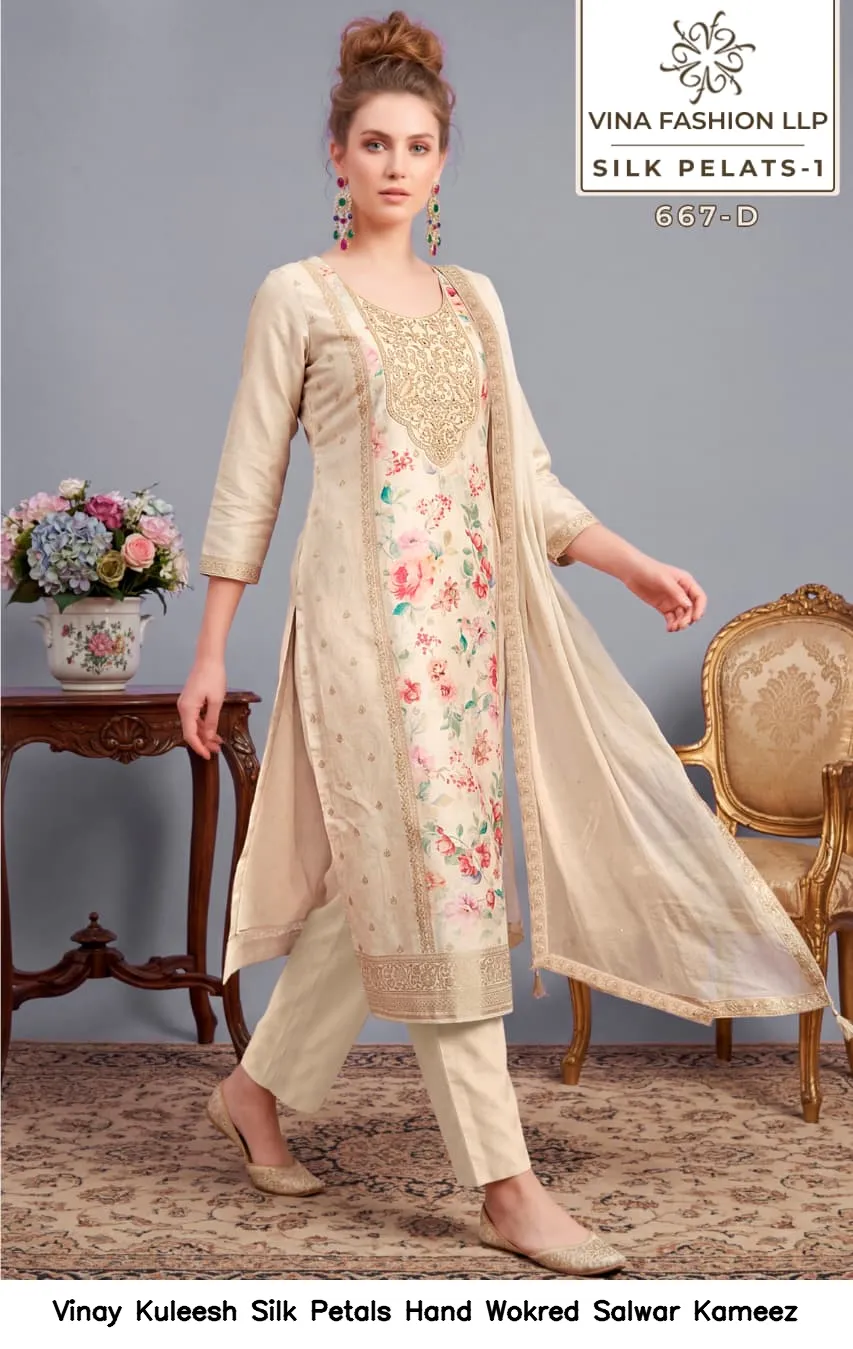 Vinay Kuleesh Silk Petals Hand Wokred Salwar Kameez — Wholesale Salwar Suits, Vinay wholesale from Surat — view 6