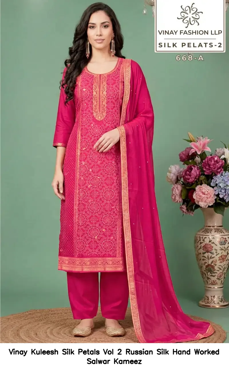 Vinay Kuleesh Silk Petals Vol 2 Russian Silk Hand Worked Salwar Kameez — Wholesale Salwar Suits, Vinay wholesale from Surat — view 3
