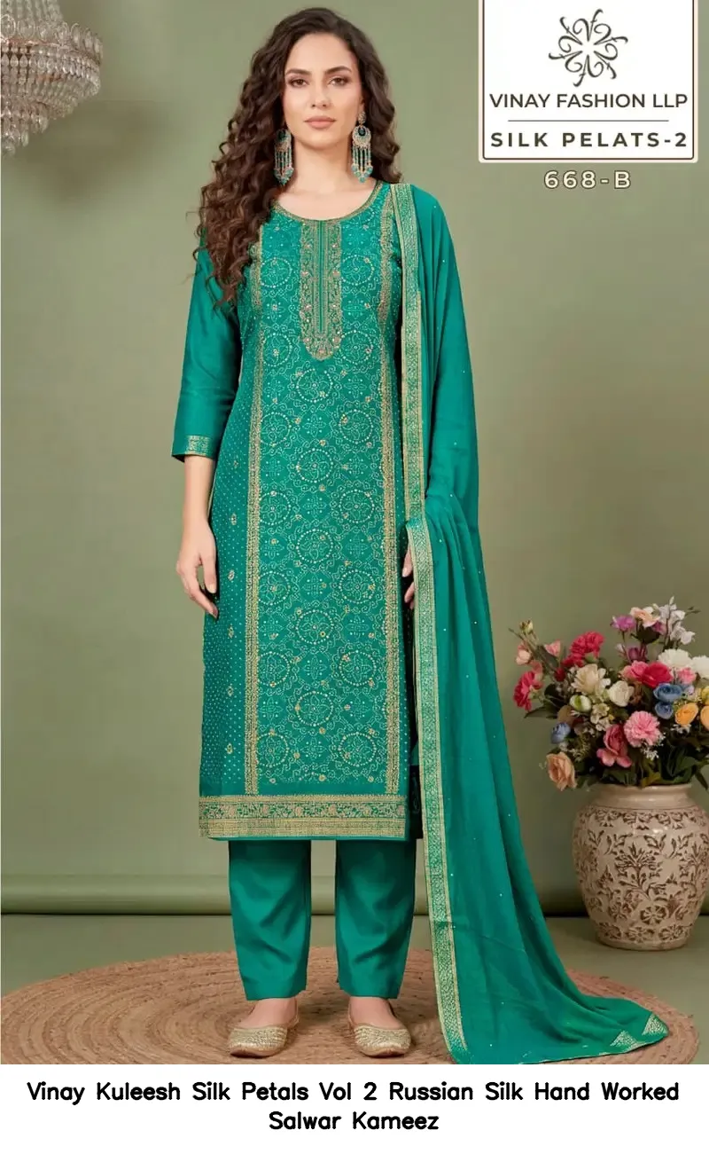 Vinay Kuleesh Silk Petals Vol 2 Russian Silk Hand Worked Salwar Kameez — Wholesale Salwar Suits, Vinay wholesale from Surat — view 4