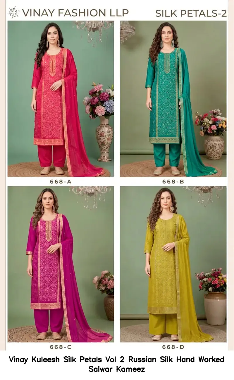Vinay Kuleesh Silk Petals Vol 2 Russian Silk Hand Worked Salwar Kameez — Wholesale Salwar Suits, Vinay wholesale from Surat — view 5