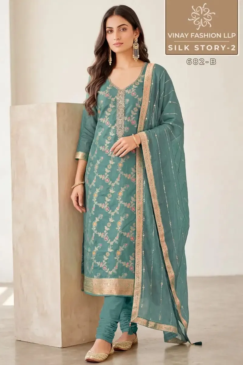 Vinay Kuleesh Silk Story Vol 2 Gerogette Silk Embroidered Salwar Suit — Wholesale Salwar Suits, Vinay wholesale from Surat — view 1