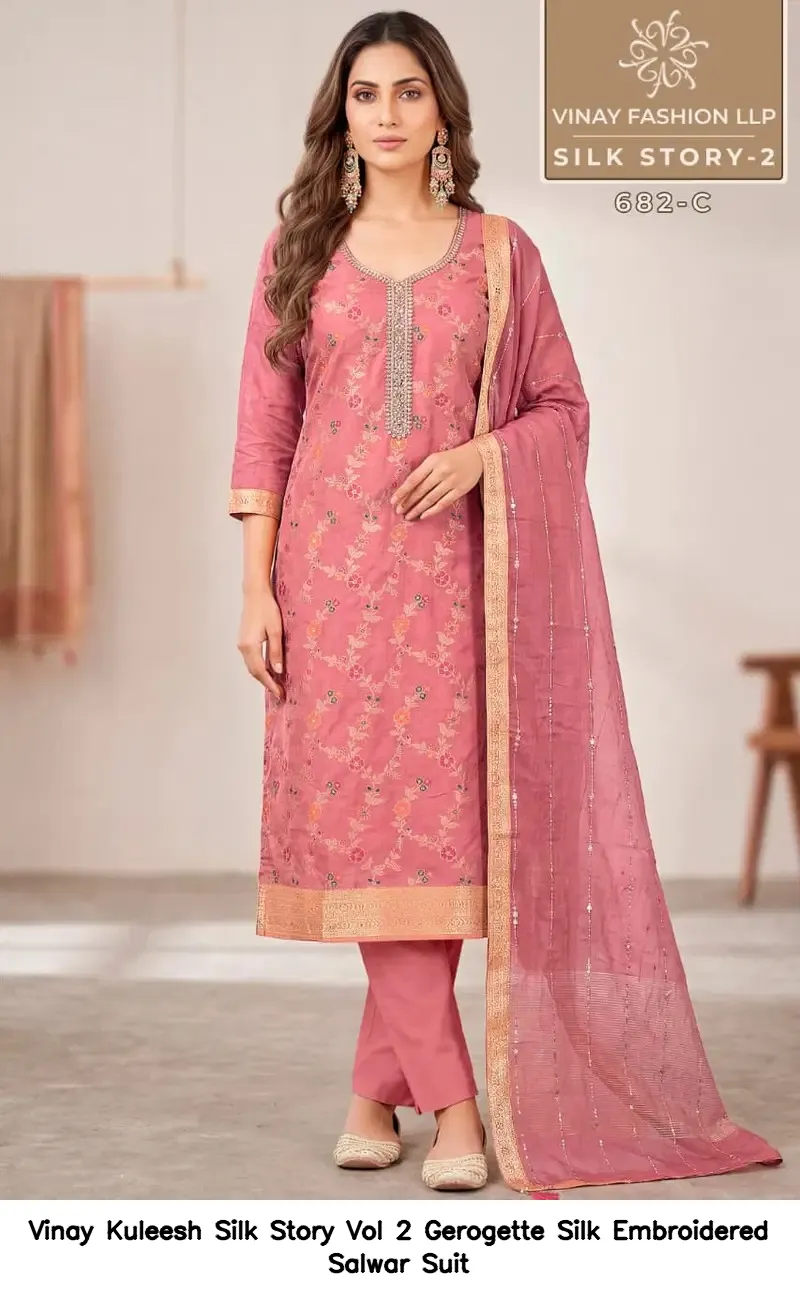 Vinay Kuleesh Silk Story Vol 2 Gerogette Silk Embroidered Salwar Suit — Wholesale Salwar Suits, Vinay wholesale from Surat — view 5