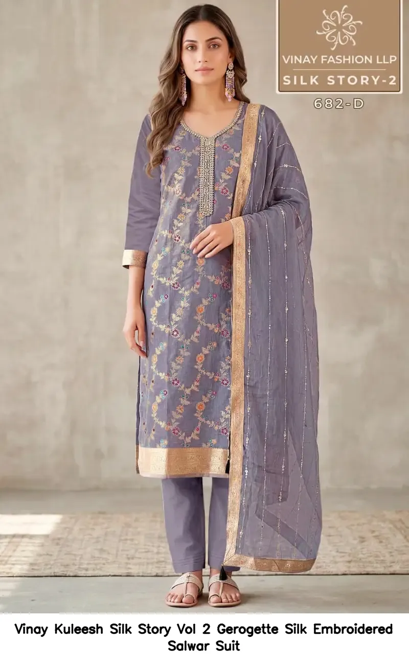 Vinay Kuleesh Silk Story Vol 2 Gerogette Silk Embroidered Salwar Suit — Wholesale Salwar Suits, Vinay wholesale from Surat — view 6