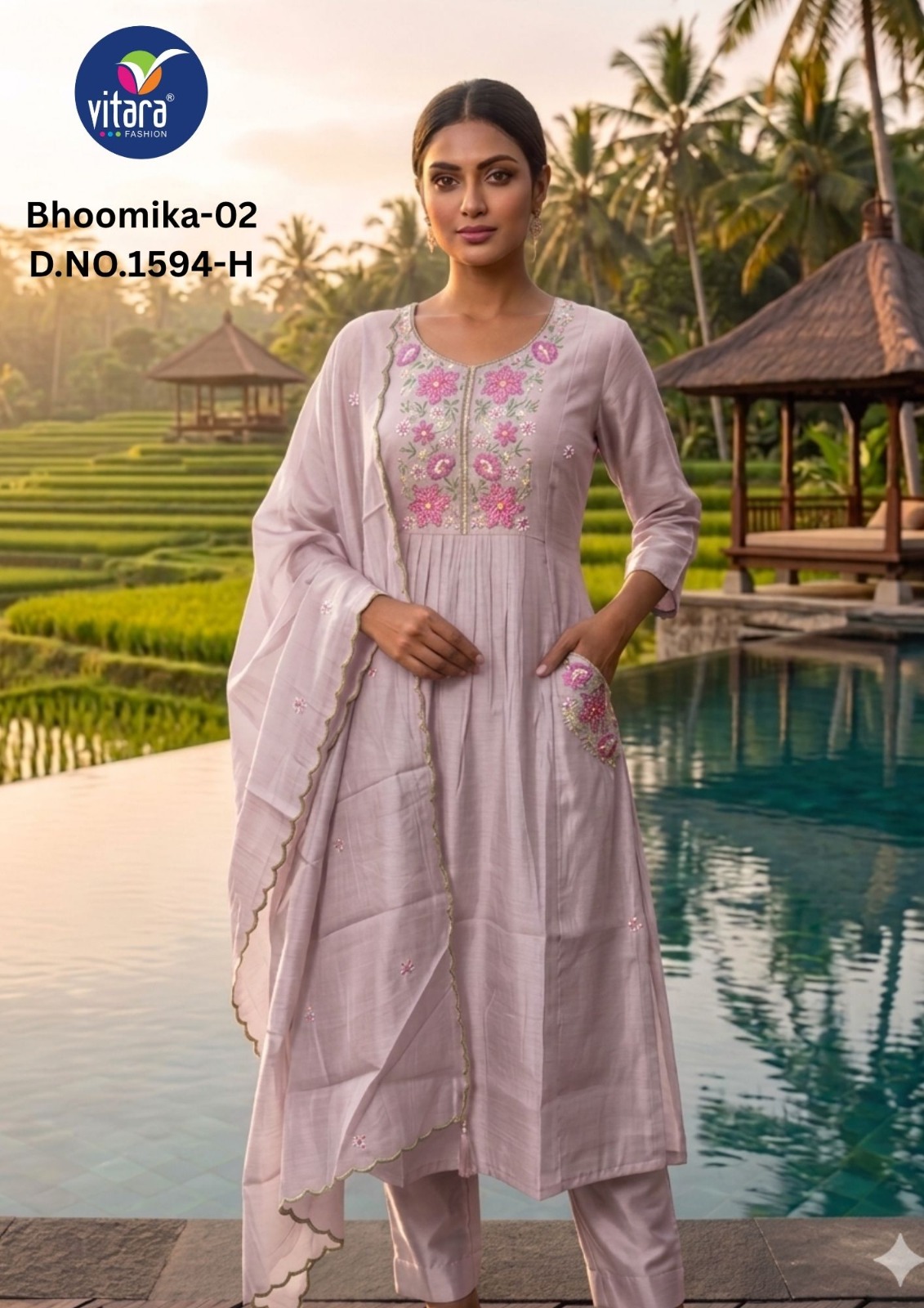 Vitara 1594 E To H Mul Chanderi Kurti Set With Dupatta — Wholesale Anarkali Kurti, Vitara Fashion wholesale from Surat — view 2