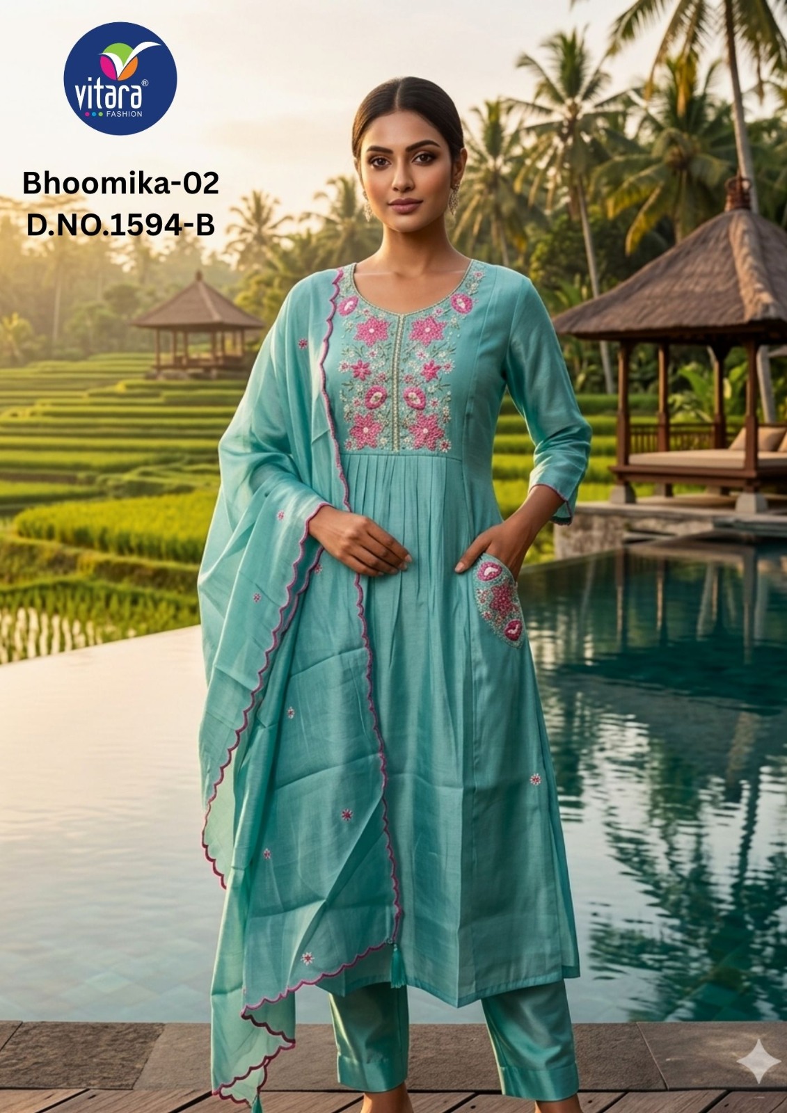 Vitara 1594 A To D Mul Chanderi Kurti Set With Dupatta — Designer Readymade Suits, Vitara Fashion wholesale from Surat — view 5