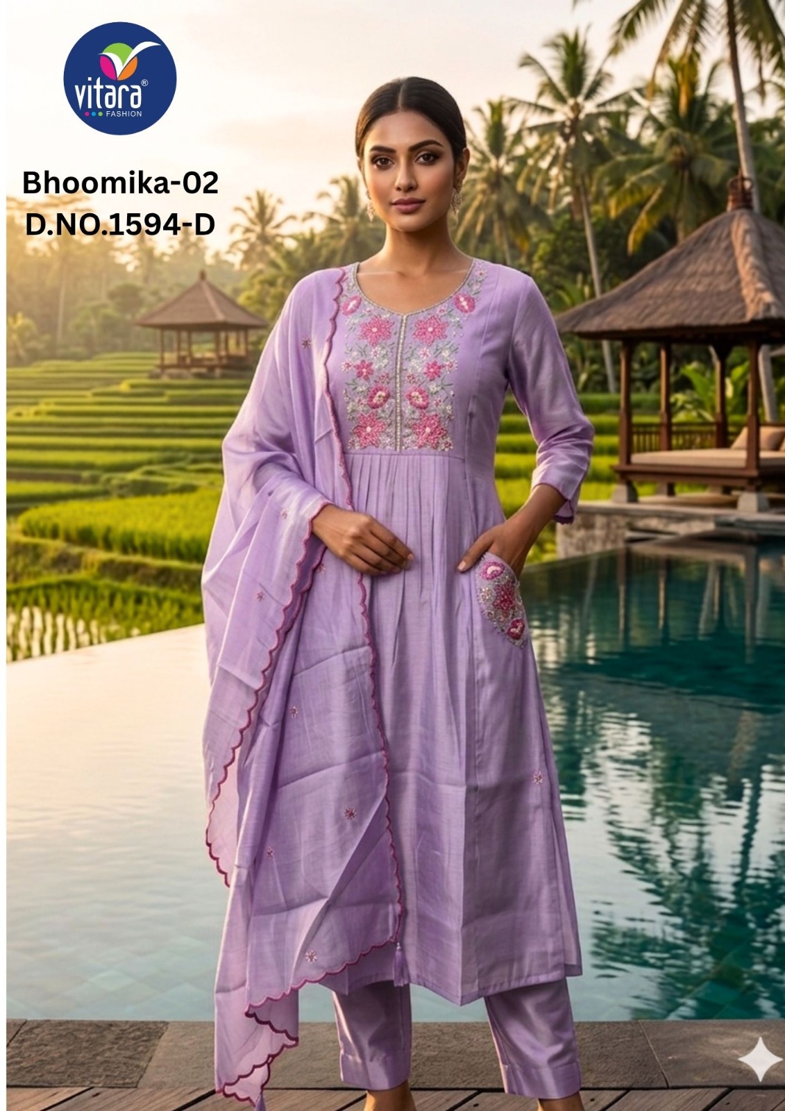Vitara 1594 A To D Mul Chanderi Kurti Set With Dupatta — Designer Readymade Suits, Vitara Fashion wholesale from Surat — view 4