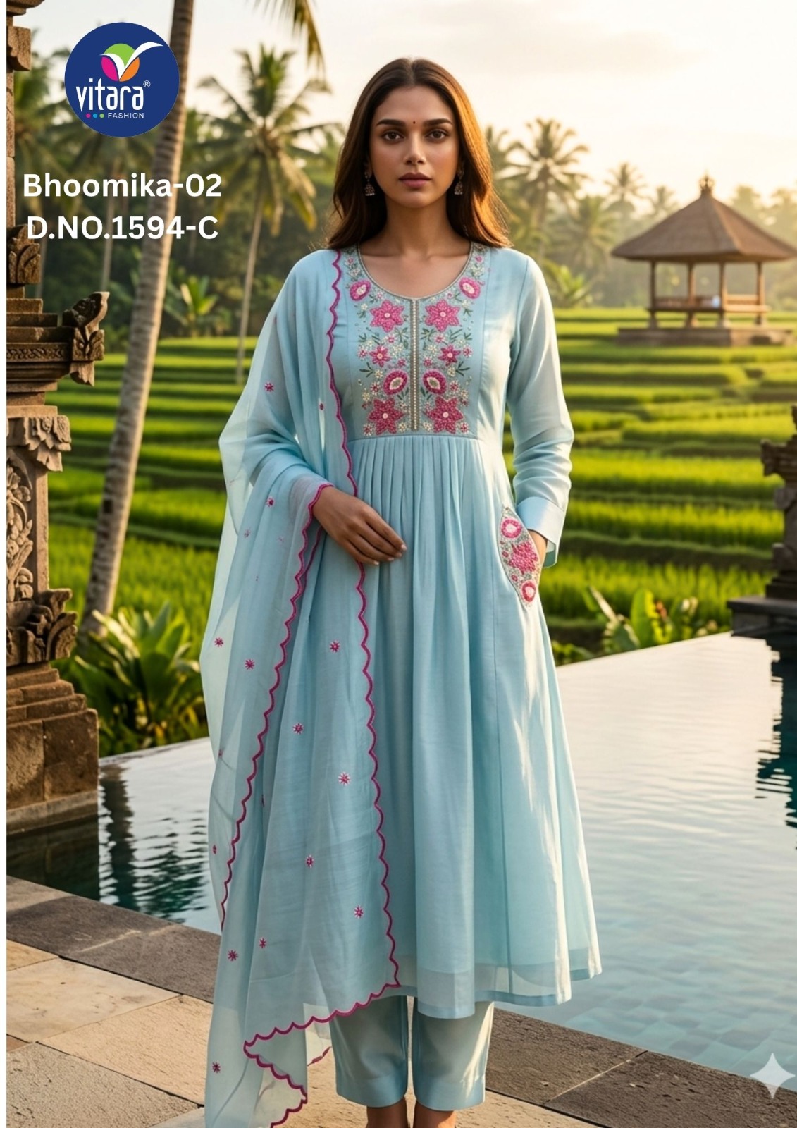 Vitara 1594 A To D Mul Chanderi Kurti Set With Dupatta — Designer Readymade Suits, Vitara Fashion wholesale from Surat — view 3