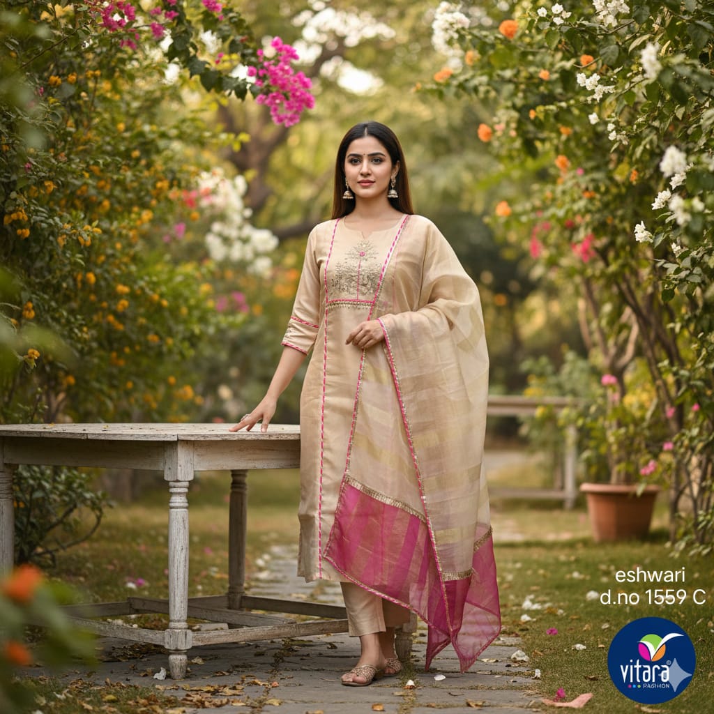 Vitara Eshwari Shimmer Embroidered Kurti Set With Dupatta — Designer Readymade Suits, Vardan Ethnic wholesale from Surat — view 2