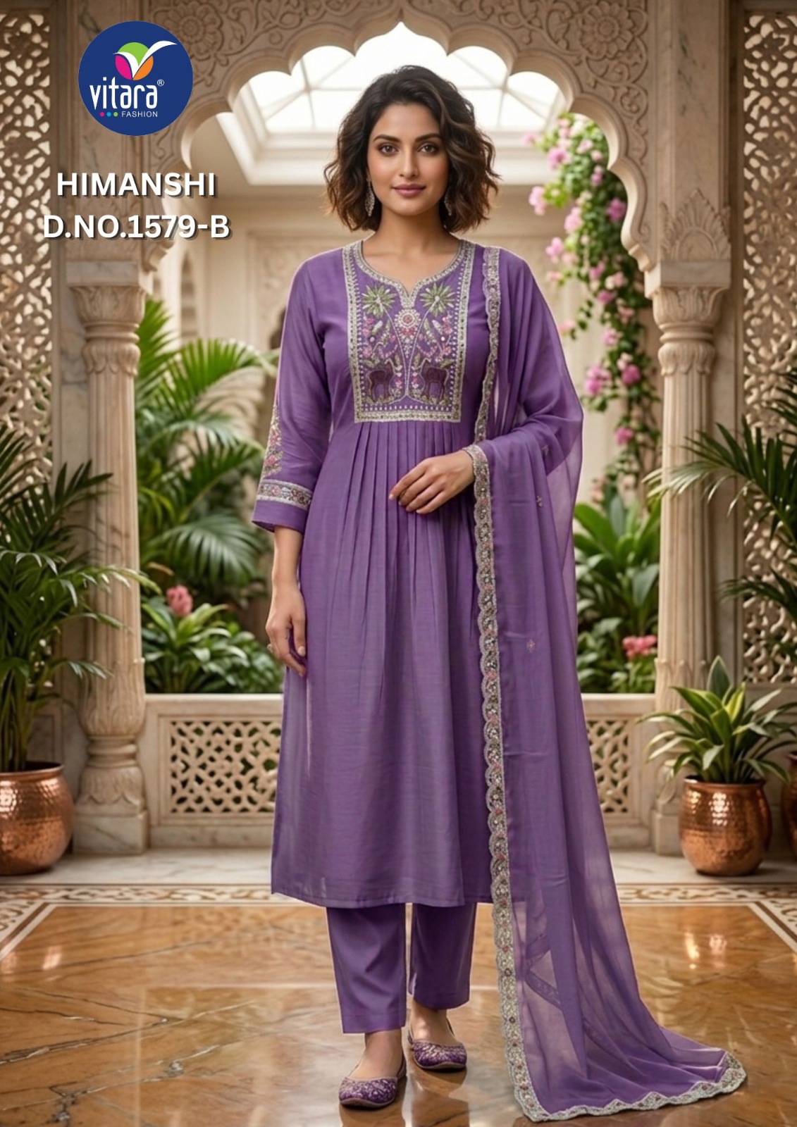 Vitara Himanshi Mal Chanderi Embroidery Readymade Salwar Suit — Wholesale Anarkali Kurti, Vitara Fashion wholesale from Surat — view 2