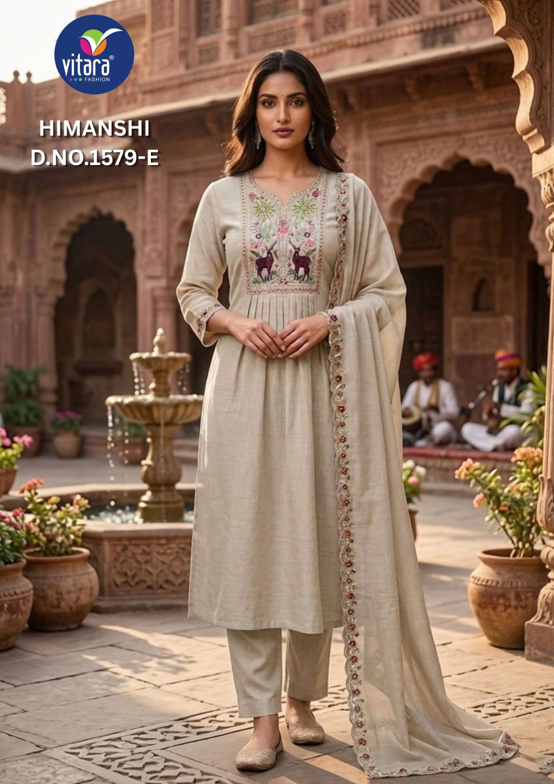 Vitara Himanshi Mal Chanderi Embroidery Readymade Salwar Suit — Wholesale Anarkali Kurti, Vitara Fashion wholesale from Surat — view 3