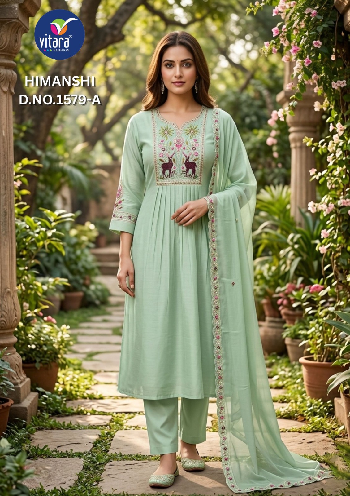 Vitara Himanshi Mal Chanderi Embroidery Readymade Salwar Suit — Wholesale Anarkali Kurti, Vitara Fashion wholesale from Surat — view 5