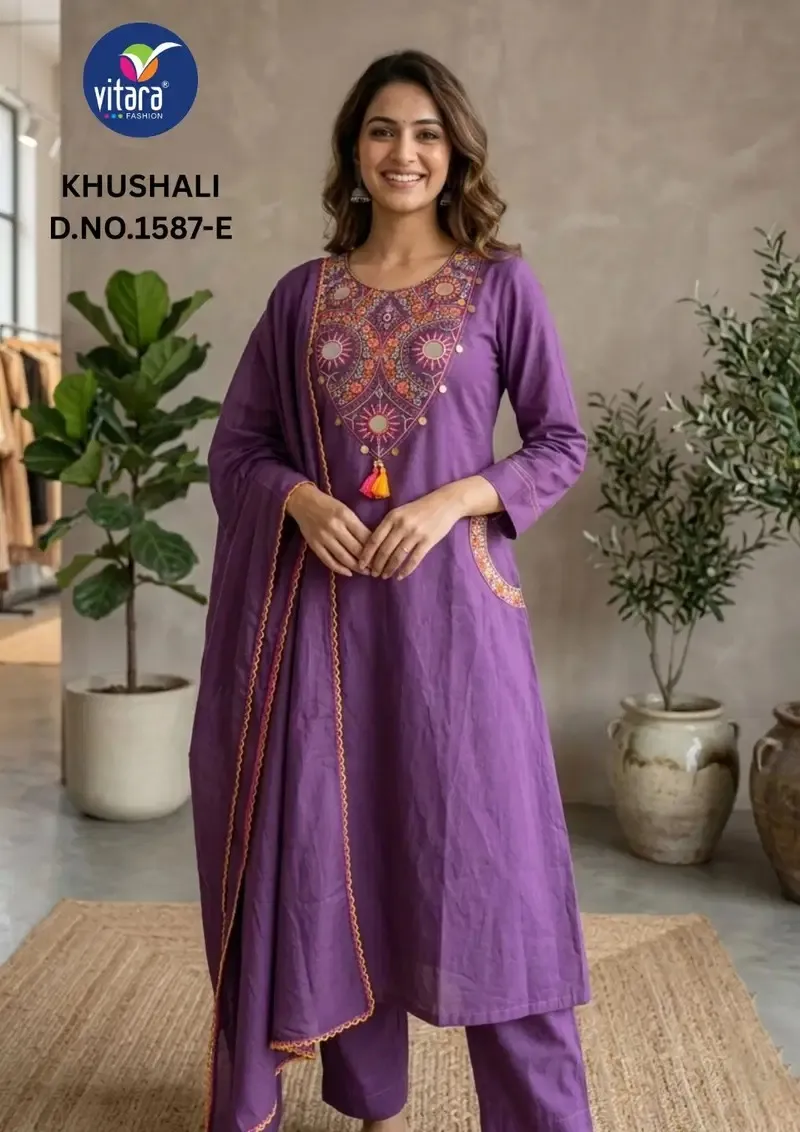 Vitara Khushali Dhabu Cotton Embroidered Readymade Salwar Suit