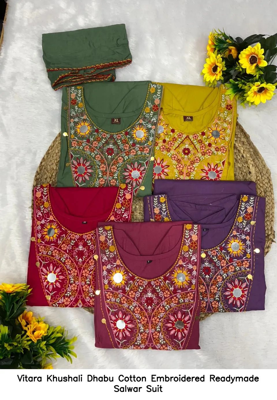 Vitara Khushali Dhabu Cotton Embroidered Readymade Salwar Suit — Wholesale Kurti With Bottom Dupatta, Vitara Fashion wholesale from Surat - Gallery Image 2