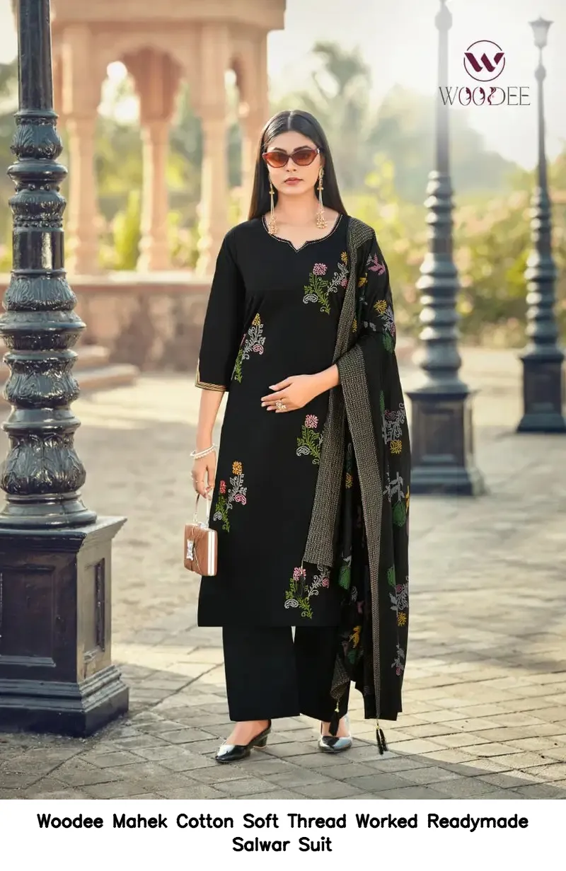 Woodee Mahek Cotton Soft Thread Worked Readymade Salwar Suit — Wholesale Salwar Suits, Woodee wholesale from Surat - Gallery Image 2