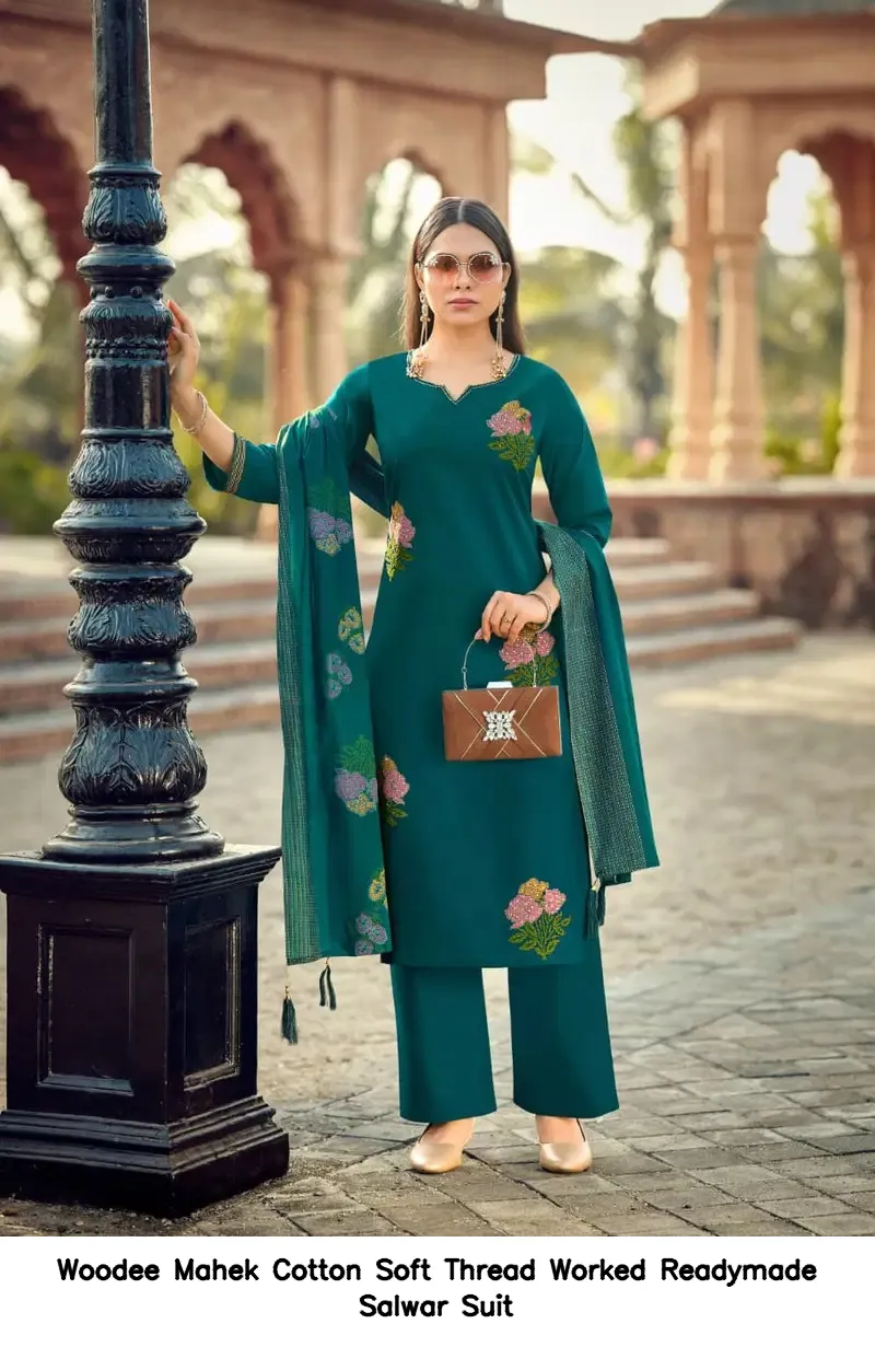 Woodee Mahek Cotton Soft Thread Worked Readymade Salwar Suit — Wholesale Salwar Suits, Woodee wholesale from Surat - Gallery Image 3