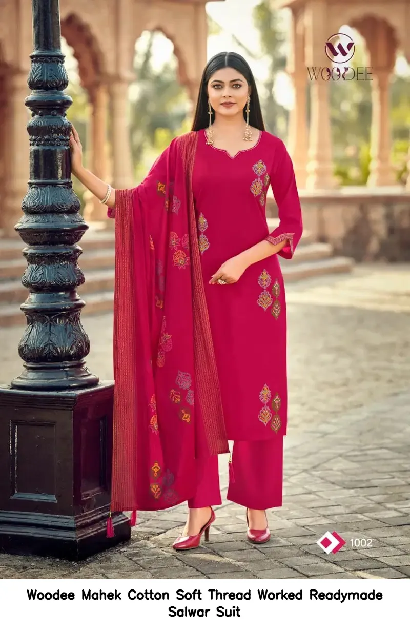Woodee Mahek Cotton Soft Thread Worked Readymade Salwar Suit — Wholesale Salwar Suits, Woodee wholesale from Surat - Gallery Image 4