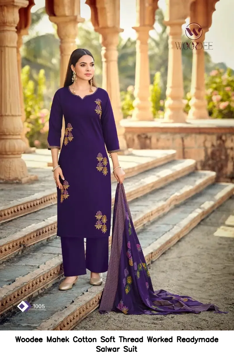 Woodee Mahek Cotton Soft Thread Worked Readymade Salwar Suit — Wholesale Salwar Suits, Woodee wholesale from Surat - Gallery Image 5