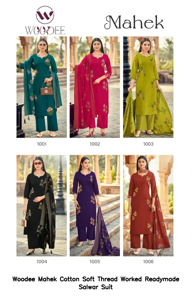 Woodee Mahek Cotton Soft Thread Worked Readymade Salwar Suit — Wholesale Salwar Suits, Woodee wholesale from Surat - Gallery Image 6