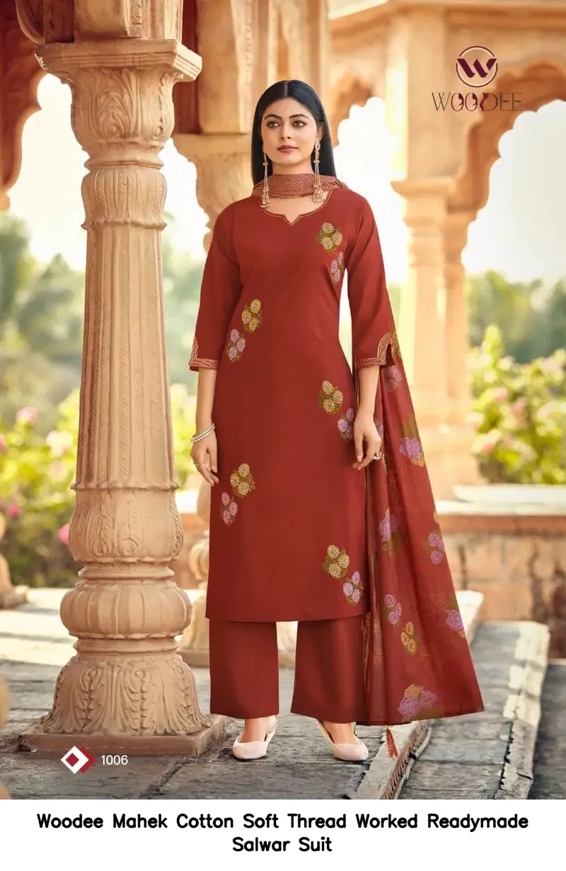 Woodee Mahek Cotton Soft Thread Worked Readymade Salwar Suit — Wholesale Salwar Suits, Woodee wholesale from Surat - Gallery Image 7