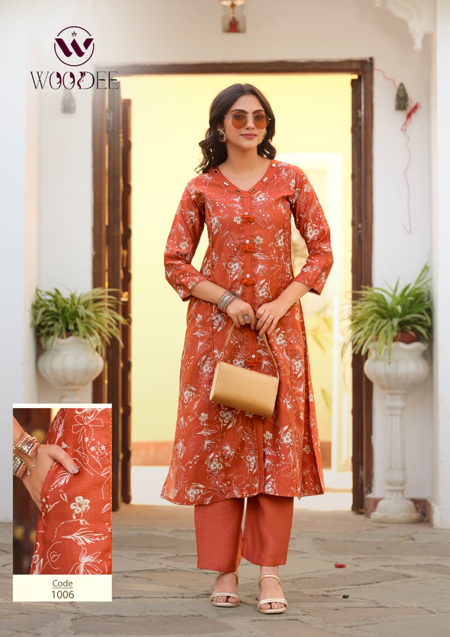 Woodee Mahika Viscose Printed Kurti Set Wholesale Collection — Wholesale Cotton Kurti Pant Set, MPA wholesale from Surat — view 5