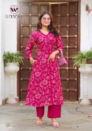 Woodee Mahika Viscose Printed Kurti Set Wholesale Collection