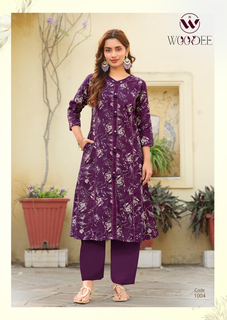 Woodee Mahika Viscose Printed Kurti Set Wholesale Collection — Wholesale Cotton Kurti Pant Set, MPA wholesale from Surat — view 4