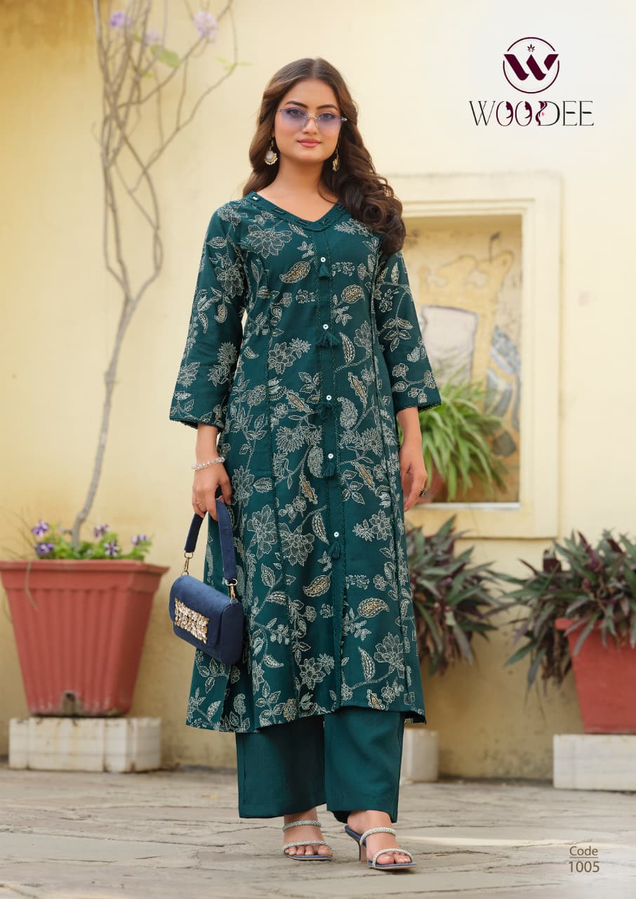 Woodee Mahika Viscose Printed Kurti Set Wholesale Collection — Wholesale Cotton Kurti Pant Set, MPA wholesale from Surat — view 2